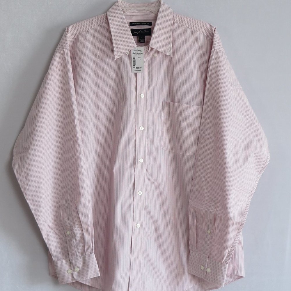 NWT Joseph & Feiss Pink Pinstripe 100% Cotton Dress Shirt Size L